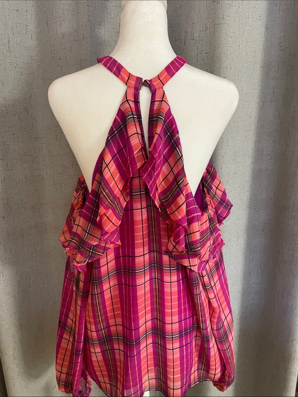 INC International Concepts Pink and Fuchsia Plaid Halter Top with Ruffle - Picture 7 of 7